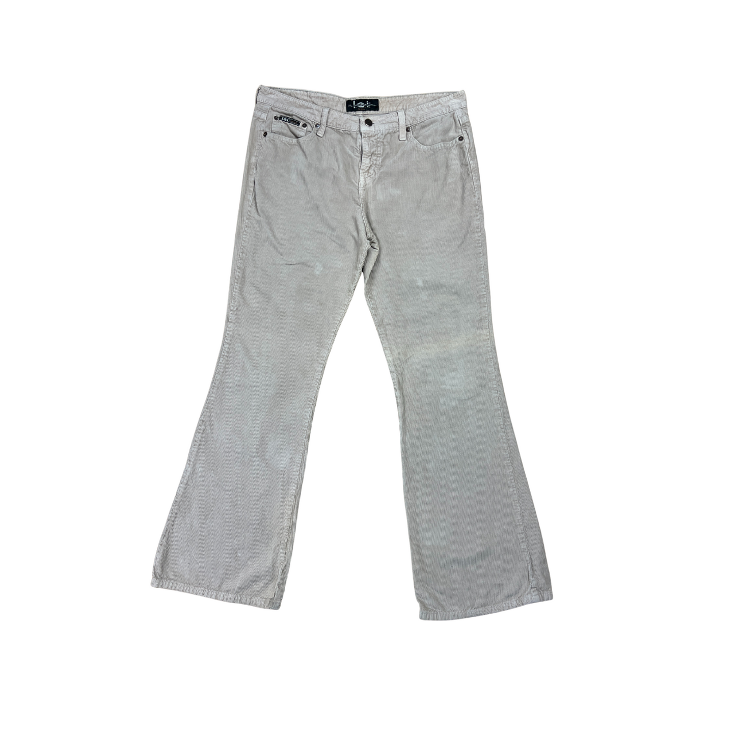 Y2K Mid Rise Tan Micro Cord Flares- L
