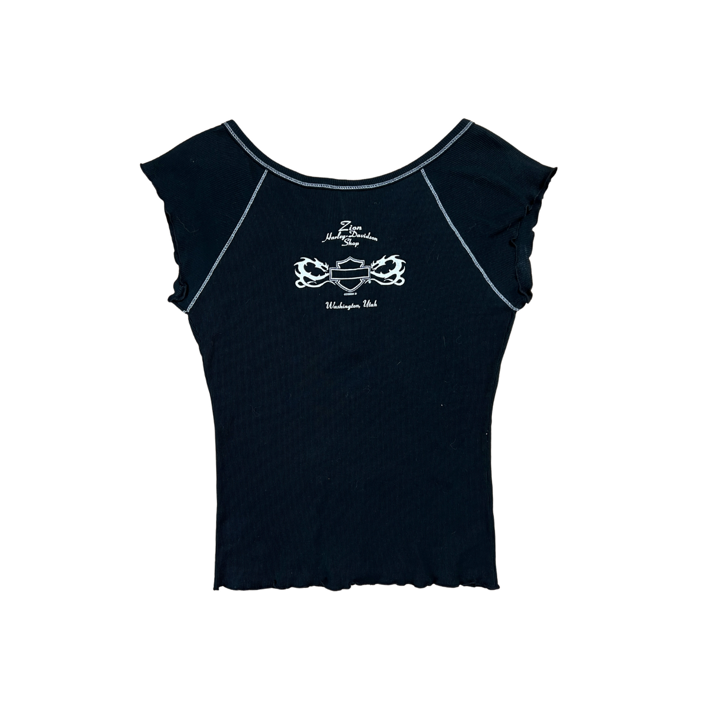 Y2K Harley Davidson Dragon Ribbed Tie-Up Tee - L/XL