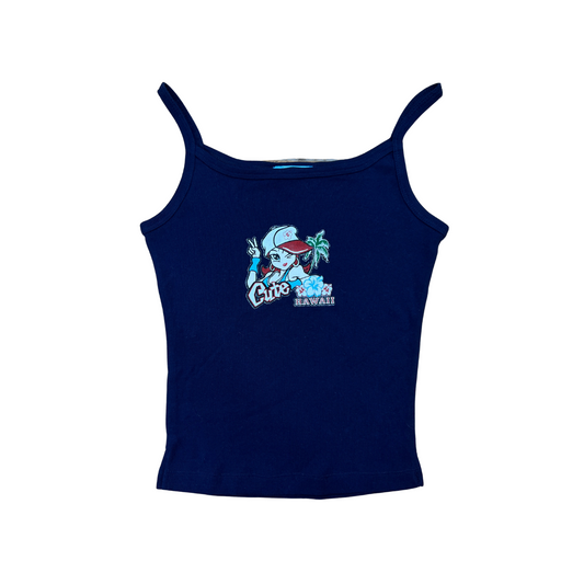 Y2K Cute Hawaii BB Girl Navy Tank - S