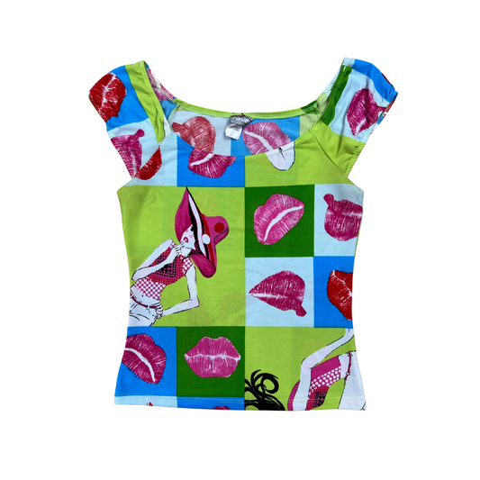 Y2K Color Block Icon Kisses Tee - L