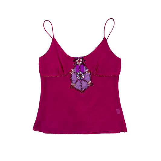 Y2K Salablanca Bejeweled n Beaded Pink Sheer Tank - M