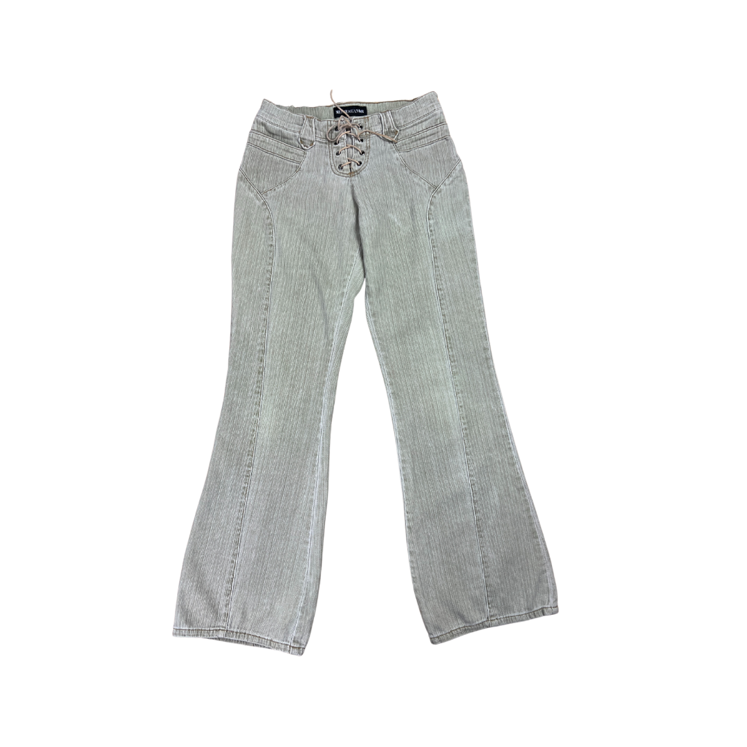 Y2K Low Rise Light Moss Pleat Lace-Up Flares - XS/S