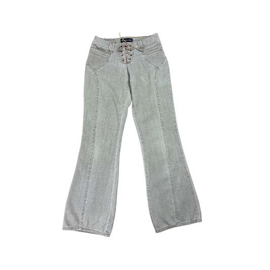 Y2K Low Rise Light Moss Pleat Lace-Up Flares - XS/S