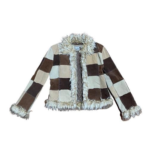 Y2K STUNNER Rave Patchwork Leather Jacket - M