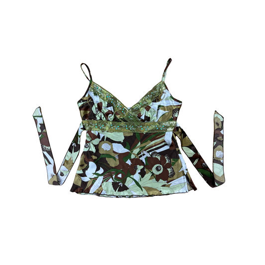Y2K Abstract Floral Block Tie-Back Cami - XL