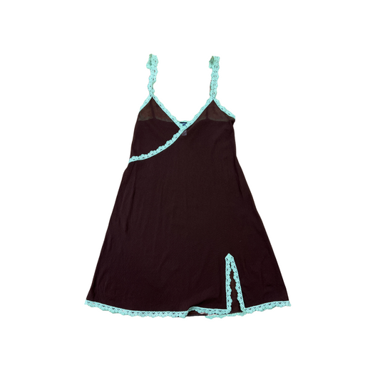 Y2K Cosabella Cocoa & Lime Contrast Mesh Slip - M