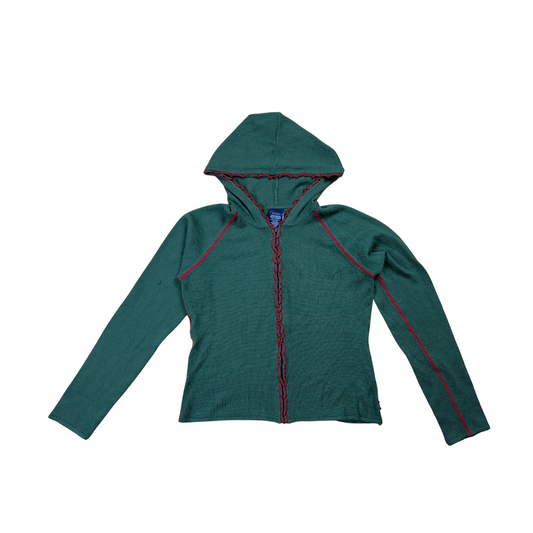 Y2K Tommy Olive Contrast Knit Zip Up Hoodie - M