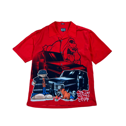 Y2K "Street Savvy" Bulldog Button Up - L/XL