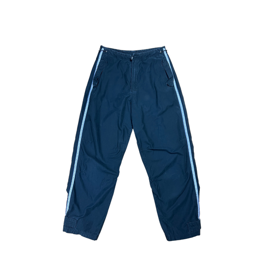 Y2K Mid Rise Navy Nylon Parachute Pant w Pinstripe - M