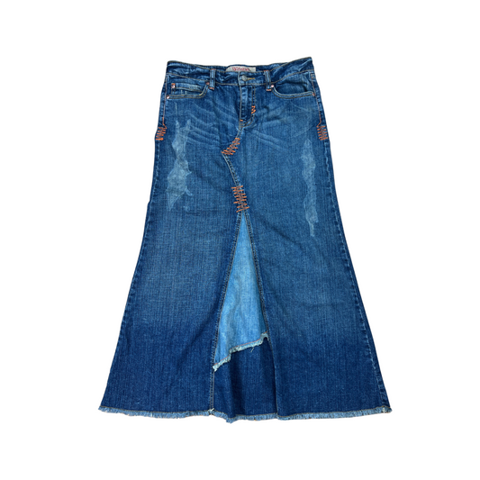 Y2K Contrast Denim n Stitch Maxi Skirt- S/M