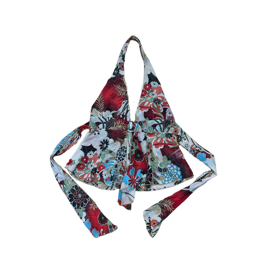 Y2K Unyx Abstract Floral Ring Tie-Back Halter - S