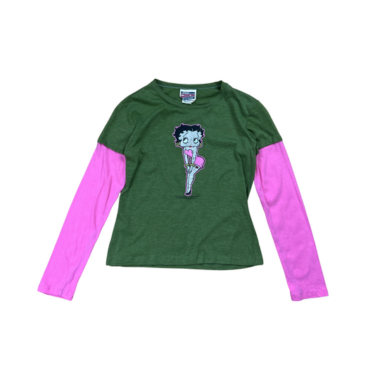 Y2K Betty Boop Olive n Pink Layered Long Sleeve - S/M