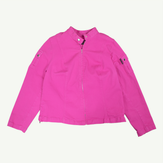 Y2K SICK Tripp Hot Pink Denim Moto Jacket - M/L