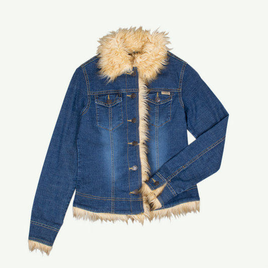 Y2K Billabong Denim Jacket w Faux Fur Trim - XS/S